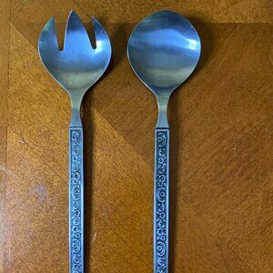 Oneida Vintage Custom Stainless Steel Japan 11'' Salad Serving Set of 2